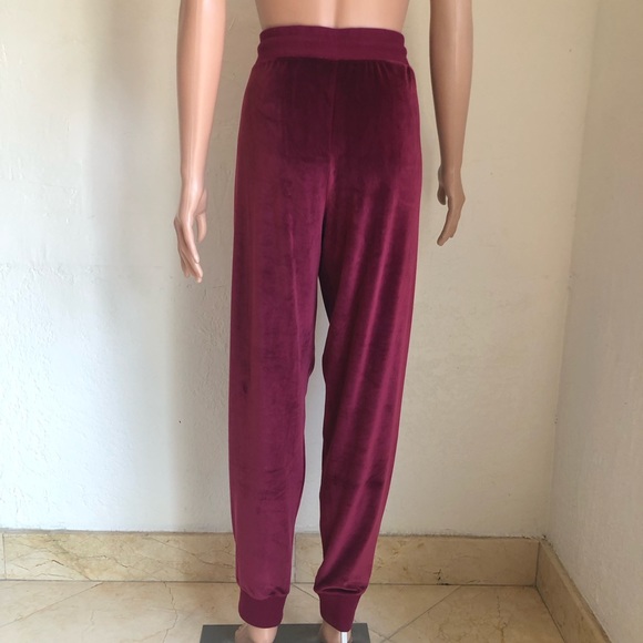 Michael Kors Burgundy Velvet Drawstring Sweatpants Women’s Size L Elastic Waist - Picture 2 of 16